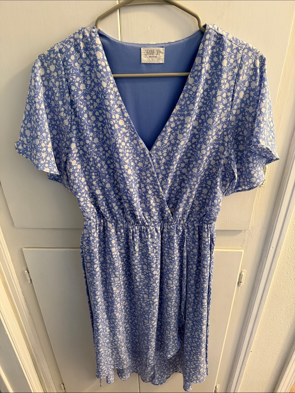 Sienna Sky Blue Floral Wrap-Style Midi Dress